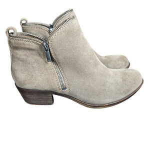 Lucky Brand Bartalino Booties Womens 7 Tan Suede Leather Ankle Boots Zipper Boho